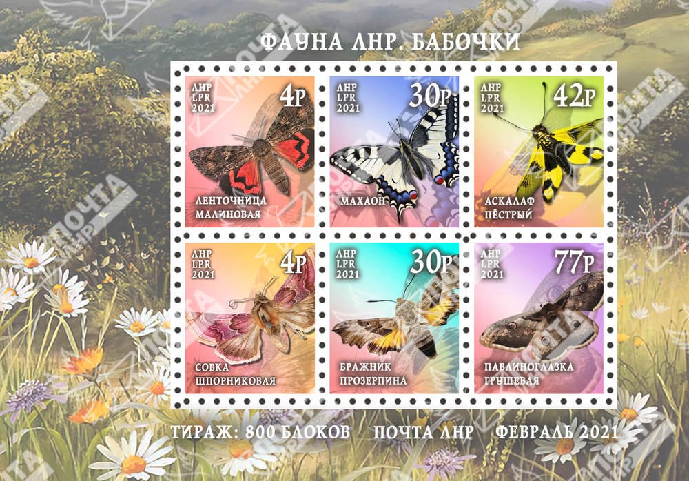 Почта ЛНР ввела в обращение блок почтовых марок "Фауна ЛНР. Бабочки"